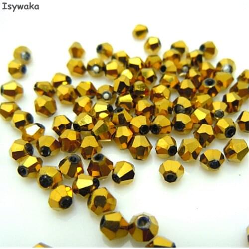 Isywaka golden Color 100pcs 4mm Bicone Austria Crystal Beads charm Glass Beads Loose Spacer Bead for DIY Jewelry Making