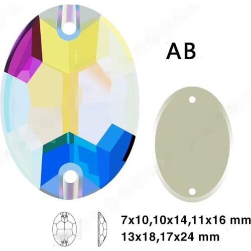 K9 Sew On #3210 AB Crystal Oval Sew On Stones Flatback 11x16 17x24 mm Sewing Glass Crystal jewelry Beads