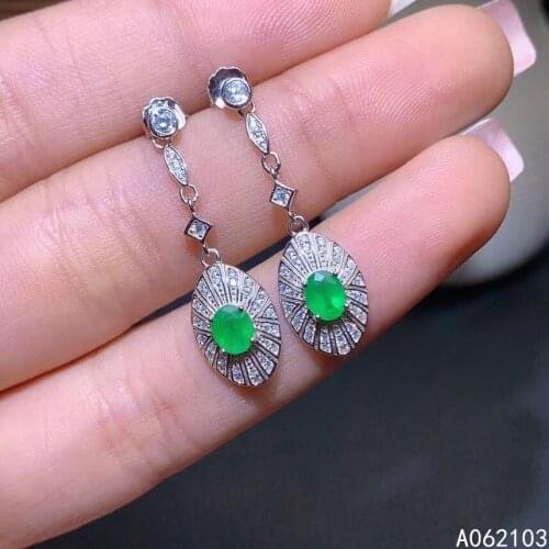 KJJEAXCMY 925 sterling silver inlaid natural emerald Womens delicate vintage Gemstone earrings ear Stud support detection