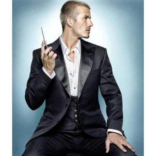 Classic slim Groomsmen Peak Lapel Groom Tuxedos Men Suits Wedding/Prom Best Man Blazer ( Jacket+Pants+Tie+Vest) A266