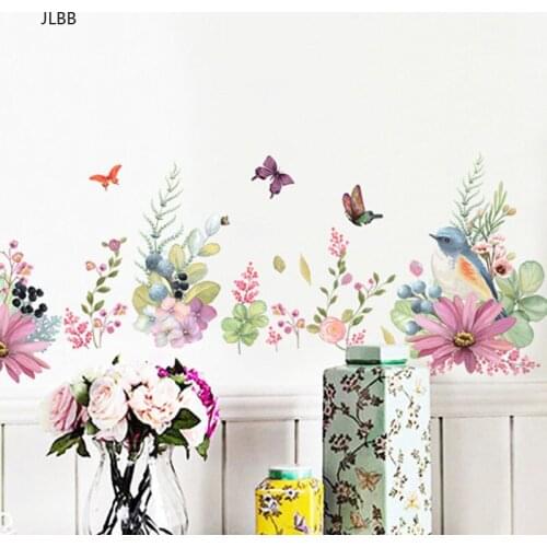 Beautiful Flowers birds butterfly wall sticker Warm bedroom decor Decals wallpaper home decoration stickers