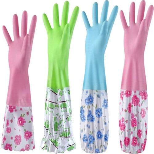 Kitchen Durable Thick Latex Cleaning Housework Dishwashing Plus Plush Warmth Clothes Waterproof Elasticity Rubber Work Glove C19