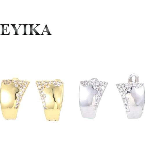 EYIKA Trendy Gold Silver Plated Zircon Geometric Hoop Earring for Women Girl Versatile Piercing Wedding Engagement Jewelry Gift