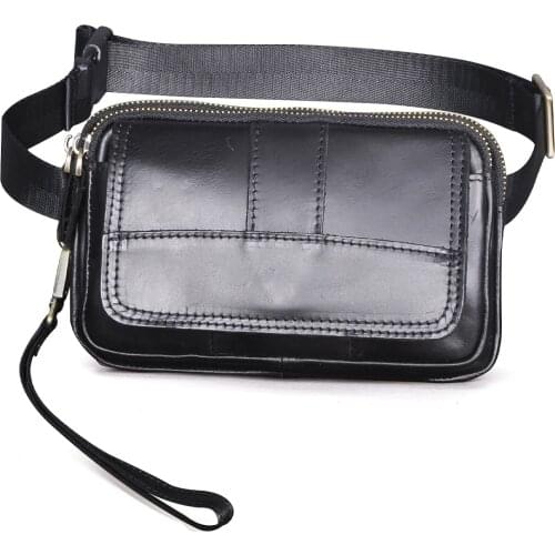 Oil Wax Leather Male Men Fashion Travel Crossbody Fanny Waist Belt Pack Bag Chest Sling Bag Design Phone Cigarette Pouch 341
