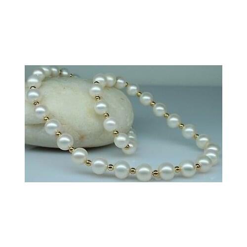 Wholesale FREE SHIPPING 18"Natural AAA+akoya 9-10MM pearl necklace 14K Bead