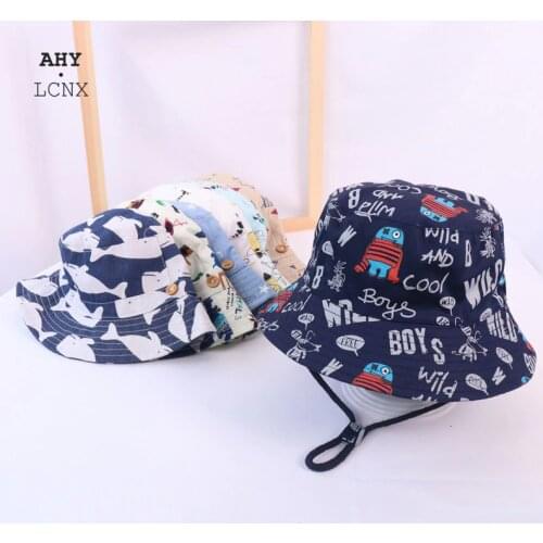Spring Autumn Thin Cartoon Dinosaur Print Baby Bucket Hat Cotton Fisherman Hats Kids Summer Toddler Boys Girls Panama Sun Cap