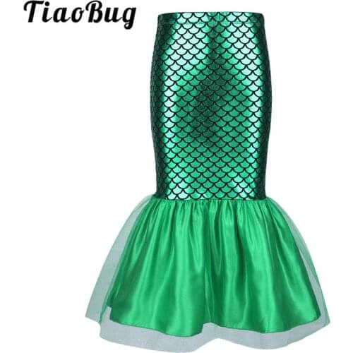 TiaoBug Kids Girls Glossy Fish Scale Printed Mermaid Tail Skirt Costume Child Halloween Fancy Anime Cosplay Party Princess Dress
