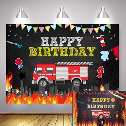Fire Truck Birthday Party Backdrop Decor Fireman Fire Dept Firefighter Photography Newborn Boy Birthday Background Photo Shoot
