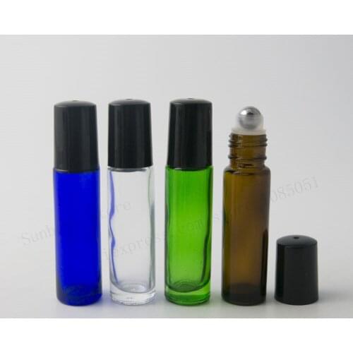 30 x 10ml Empty Roll on Essential Oil Perfume Fragrance Glass Bottle With Metal Ball Roller Black Plastic Cap GRM1008