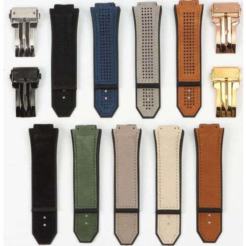 29*19mm Crazy Horse Leather Nature Rubber Silicone Watchband Watch Band Strap For Hublot Strap 30mm King Power Series Tools Free