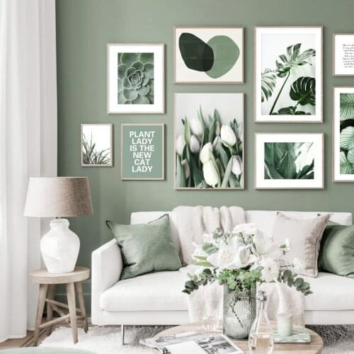Self-adhesive Wall Stickers Lily Abstract Green Art Plant Nature Wall Art Nordic Poster Wall Pictures For Living Room Home Decor