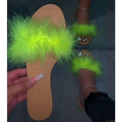 HELASHOR Women Summer 2020 Sandalias Fashion Slip-on Slippers Female Shoes Peep-toe Feather Comfortable Sandals Plus Size 35-43