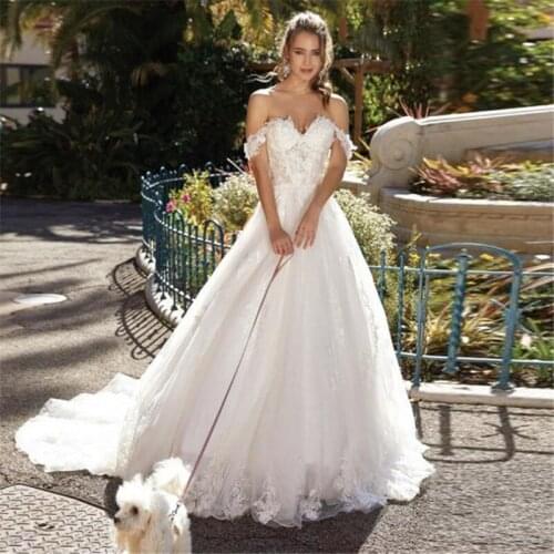 Sexy Off the Shoulder Appliques Wedding Dresses Lace Princess Bridal Dress Boho Train Backless Wedding Gowns vestidos de noiva