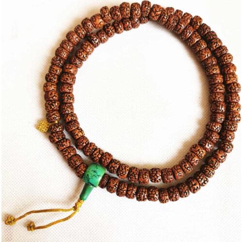 Tibetan Buddhist Rudraksha Beads Praying Mala 108PCS Old Oiled Rudraksha Bodhi Seeds Yoga Meditation Necklace for Man BRO578