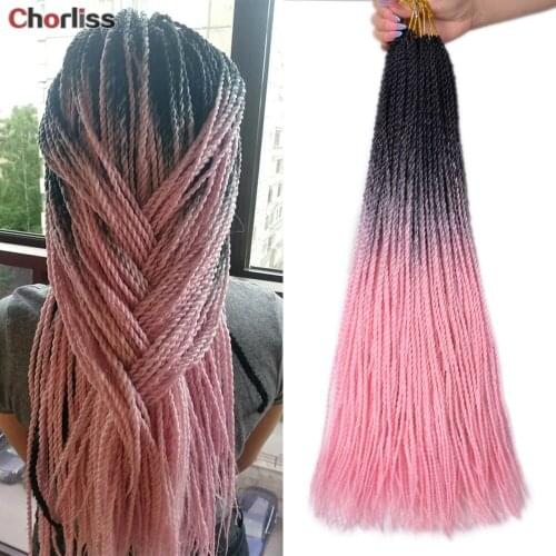 Chorliss Ombre Senegalese Twist Hair Crochet braids 24 inch 30 Roots/pack Synthetic Braiding Hair for Women Rainbow Purple Pink