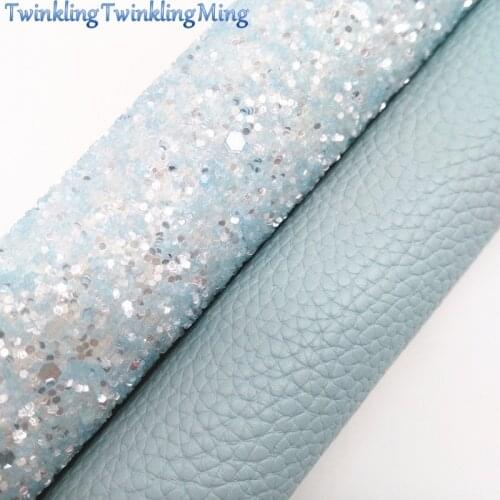 BLUE Glitter Fabric, Litchi Faux Leather Fabric, Synthetic Leather Sheet For Bows A4 Size 8"x11" Twinkling Ming XM120