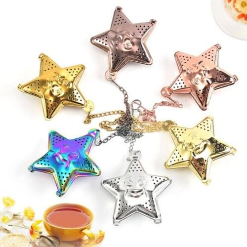 Tea Mesh Infuser Five Pointed Star Colorful Stainless Steel Tea Strainer Spice Filter Drinkware Gadget Kitchen Tools Accessories