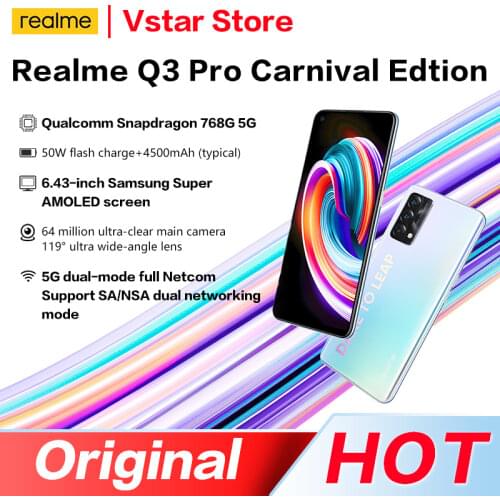 Original Realme Q3 Pro 5G SmartPhone 6.43 inch AMOLED 120Hz MediaTek 1100 5G Octa Core 8GB RAM 128/256GB ROM 64MP Triple Cameras