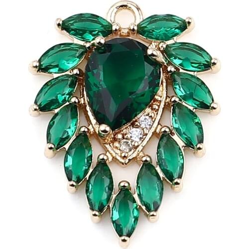 1PC Glass Leaf Pendant Charms For Jewelry Making Gold Color Setting Red Leaves Pendant Necklace Bracelet DIY Finding 23mm x 18mm