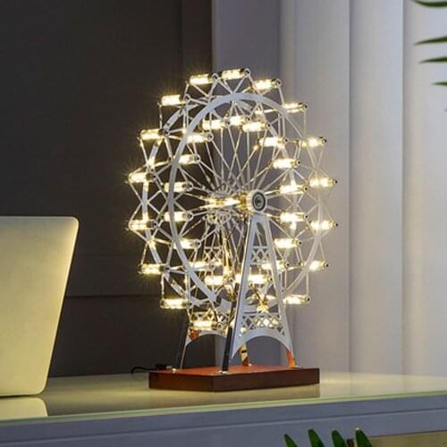 LED stainless steel Ferris wheel study, bedroom bedside lamp, desk decorative desk lamp Christmas and birthday gift table lamp