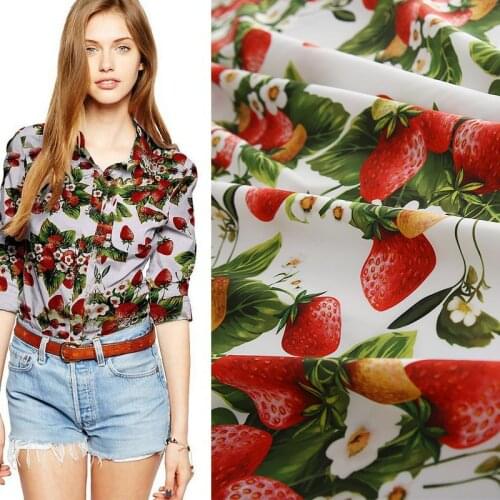 100X145cm Red Strawberry White 100%Cotton Or Imitation Cotton Fabric For Woman Summer Dress Blouse Pants DIY Sewing
