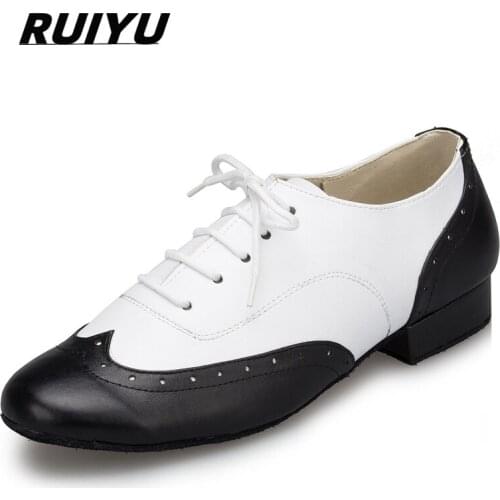 RUIYU Mens Latin Dance Shoes Tango Jazz Salsa Ballroom Banquet Dance Shoes Soft Bottom Black and White Matching