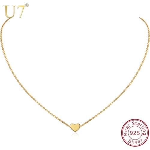 U7 Heart Short Choker Necklace for Women 925 Sterling Silver Love Shape Pendant Necklace Female Round Chain Accessories SC267
