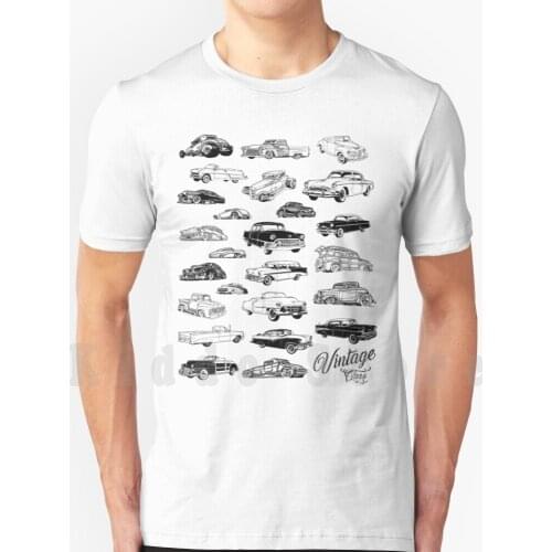 Vintage Cars T Shirt Diy Big Size 100% Cotton Vintage Vintage Cars Cars Legendary Retro Fine Art Vector Black And White Racing