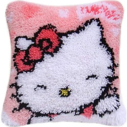 DIY Latch Hook Kits Rug Pillowcase Crocheting Cushion Carpet Canvas Rugs Mat Cartoon Sewing Needlework for Adults Kids Gift Cat