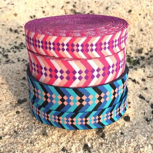 ZERZEEMOOY 5/8" 7/8 Inch 16mm 22mm 10YARD 2017 NEW Blue And Pink Geometric Grosgrain Woven Jacquard ribbon