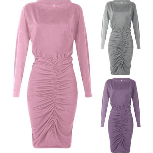 Women Fashion Graceful Sexy Off Shoulder Dress Long Sleeve Skin-friendly Shirring Hem Irregular Mini Dress Party Dating