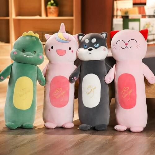 1pc 70/100CM Cute Dinosaur&Cat&Unicorn&Husky Long Pillow Stuffed Plush Animal Toys For Children Soft Bed Sleep Pillow Girls Gift
