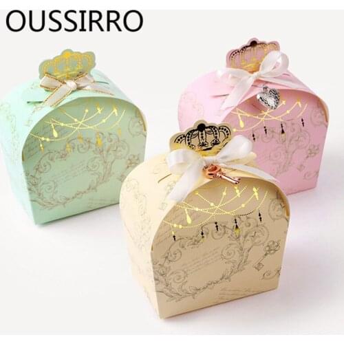 10Pcs European Hot Stamping Crown Gift Folding Candy Box Cake Nougat Biscuit Box Baking Cookie Bag Party Supplies Wedding Decor