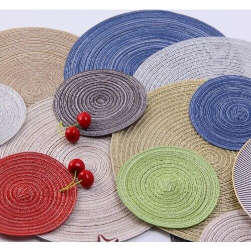 12in1 Set Natural cotton yarn round Placemats food mat hand-made soup bowl mat pad cup coffee tea coasters supplies for Catering