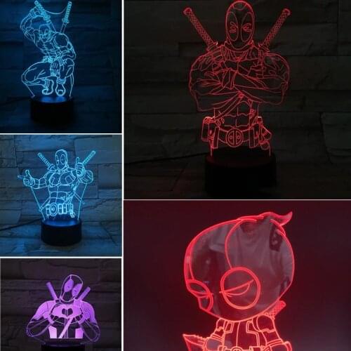 Marvel Deadpool 3D Anime Figures Visual Toys Led The Avengers Endgame Action Figurals Ironman Spiderman Lamp Lighting Xmas Gift