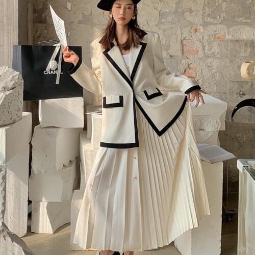 A057 spring 2021 new spring popular loose palace long sleeve suit top drape pleated skirt suit