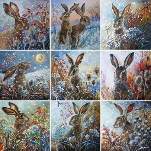 Diamond Embroidery Rabbit Full Square Round Drill Diamond Painting Animals Mosaic Cross Stitch Kits Pictures Winter Home Decor