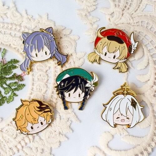 Anime Game Creative Genshin Impact Cosplay Metal Badge Paymon Venti Keqing Emblem Brooch Button Pins Medal Costume Souvenir Gift