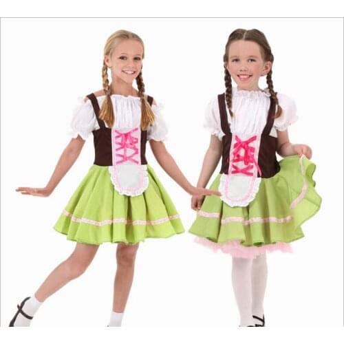 Free PP Kids Girls Oktoberfest Fancy Dress Heidi German Children Beer Maid Costume Bavarian Dirndl Dress