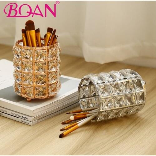 BQAN Crystal Nail Brush Holder Storage Case Cosmetic Pen Bag Organizer Shining Makeup Manicure Nail Art Tool Box