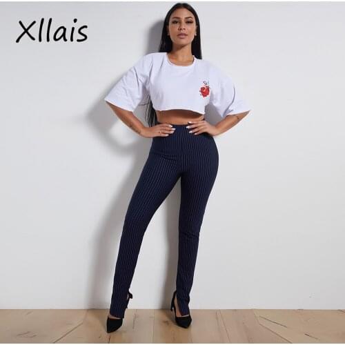 XLLAIS High Qulaity Striped Pencil Pants Women Sexy Tight Bodycon Street Sweatpants Womens Clothing Holiday Snug Thick Trousers
