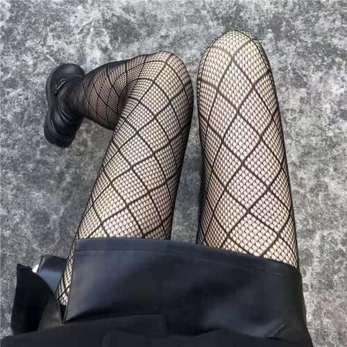 Black White Medium Grid Sexy Women High Waist Stocking Fishnet Club Tights Panty Knitting Net Pantyhose Trouser Mesh Lingerie