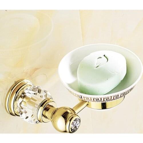 European Soap Net Soap Holder Antique Brass Blue Gold Crystal Soap Dish Holder Round Base Soap Box Bathroom Accessories Products
