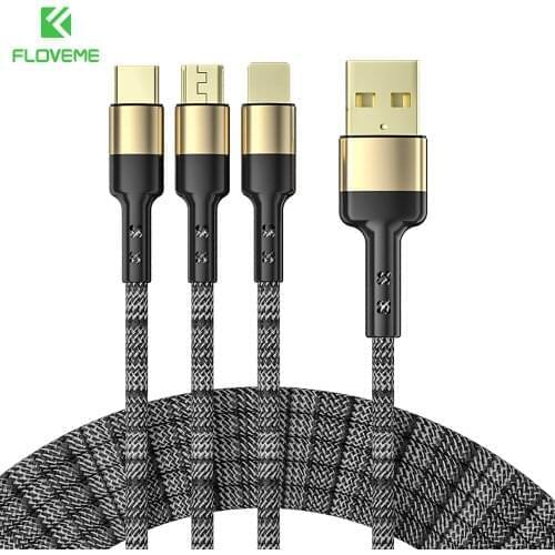 FLOVEME 3 in1 USB Cable 5A Super Fast Charging Cable for iPhone Android Type C Data Cable For xiaomi huawei Samsung Charger Wire