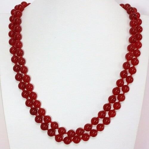 Red chalcedony stone jades jewelry for women long chain necklace 8mm 10mm 12mm wholesale price wedding party gift 36inch B1446