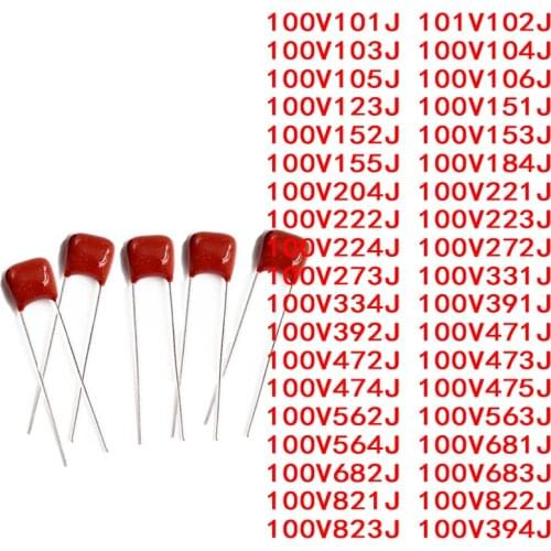 50PCS CBB22 metal film capacitor 100V 101J 102J 103J 104J 105J 152J 221J 223J 224J 332J 334J 393J 472J 473J 474J 475J 564J 684J