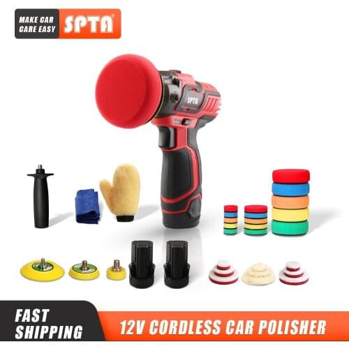 SPTA 12V Cordless Car Polisher Tool Set Cordless Drill Drive Variable Speed Polisher With Quick Charger and Polishing Pads