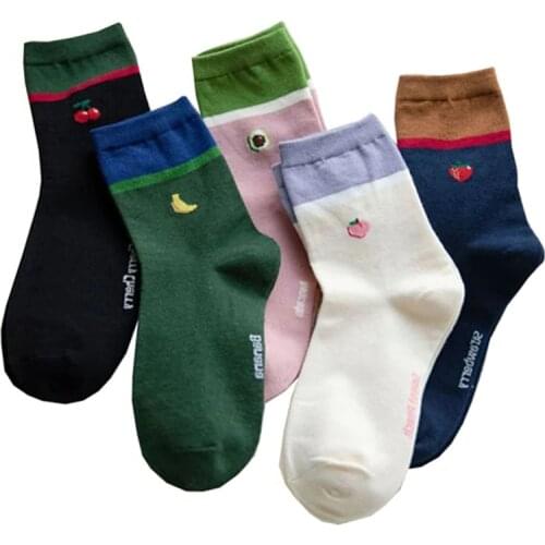 Women Socks Autumn New Middle Tube Print Soft Fruit Cherry Avocado Patchwork Pure Cotton Breathable All-match Fashion Harajuku