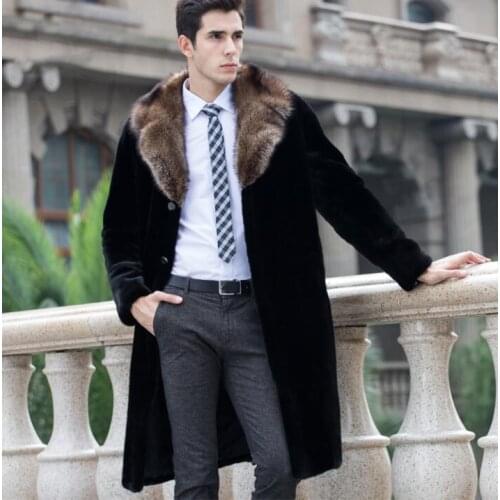 Autumn faux mink fur leather jacket mens trench coat warm fur leather coat men loose jackets winter thicken fashion black