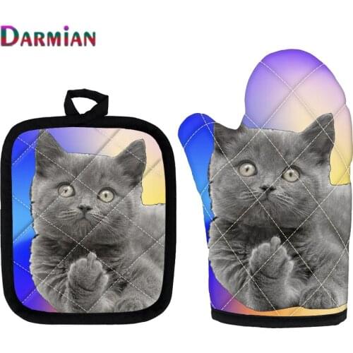 DARMIAN 3D Middle Finger Cat Kitchen Microwave Gloves Potholders Set of 2 Pads Decorative Kitchen Gift Baking Accessories 2021